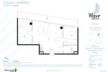 Rzut - Mieszkanie na sprzedaż 3 pokoje o powierzchni 67,94 m² - numer E.9.104 w Wave Międzyzdroje Resort & Spa