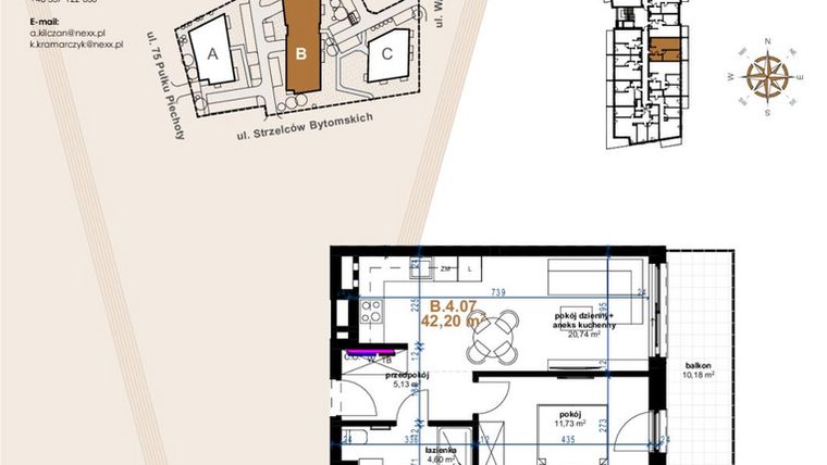Rzut - Mieszkanie na sprzedaż 2 pokoje o powierzchni 42,2 m² - numer VB.4.07 w Vanda Park