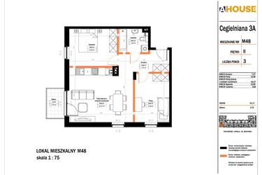 Rzut - Mieszkanie na sprzedaż 3 pokoje o powierzchni 61,17 m² - numer 48 w Osiedle StaLove etap II