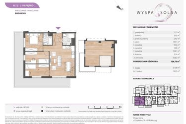 Rzut - Mieszkanie na sprzedaż 4 pokoje o powierzchni 126,73 m² - numer B.7.2 w Wyspa Solna Etap III, budynek B