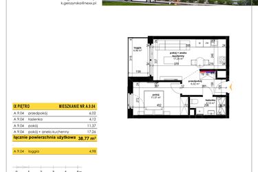Rzut - Mieszkanie na sprzedaż 2 pokoje o powierzchni 38,77 m² - numer A 9.04 w Park Moniuszki II C