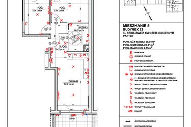 Rzut - Mieszkanie na sprzedaż 3 pokoje o powierzchni 58,91 m² - numer 5 w Osiedle 4 Pory Roku - Etap VIII