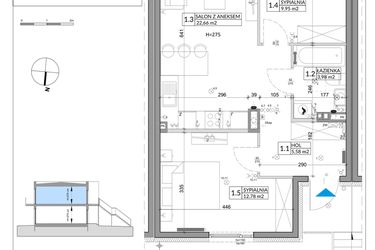 Rzut - Mieszkanie na sprzedaż 3 pokoje o powierzchni 56,89 m² - numer 53B w Osiedle Młodych etap VIII