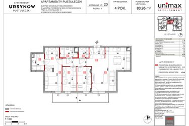 Rzut - Mieszkanie na sprzedaż 4 pokoje o powierzchni 83,95 m² - numer M20 w Apartamenty Pustułeczki