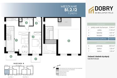 Rzut - Mieszkanie na sprzedaż 3 pokoje o powierzchni 97,06 m² - numer B1.2.12 w ul. Bogatyńska Maślice Wrocław Dobry Deweloper Milo