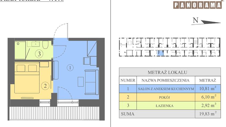 Rzut - Mieszkanie na sprzedaż 2 pokoje o powierzchni 19,83 m² - numer M.4.1.6 w Panorama Resort & Spa