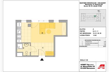 Rzut - Mieszkanie na sprzedaż 1 pokój o powierzchni 28,28 m² - numer 30 w Stalowa 65