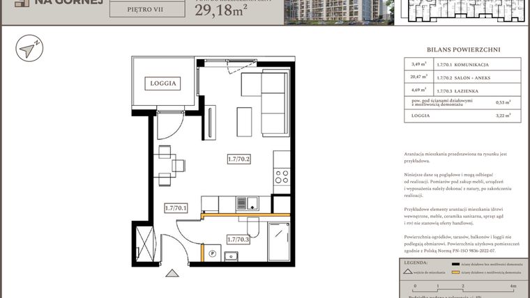 Rzut - Mieszkanie na sprzedaż 1 pokój o powierzchni 28,65 m² - numer M70 w Osiedle Na Górnej etap V
