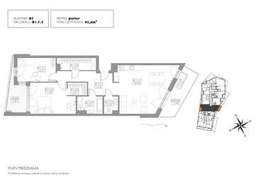Rzut - Mieszkanie na sprzedaż 3 pokoje o powierzchni 92,75 m² - numer B1.1.2 w Alvarium 2.0