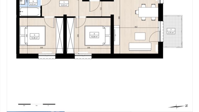 Rzut - Mieszkanie na sprzedaż 3 pokoje o powierzchni 60,51 m² - numer B4/3/38 w MONTANO