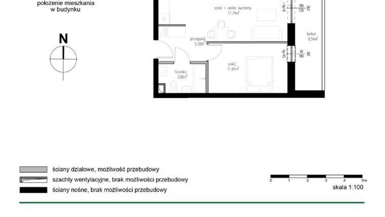 Rzut - Mieszkanie na sprzedaż 2 pokoje o powierzchni 38,32 m² - numer M18 w Wędrowna II