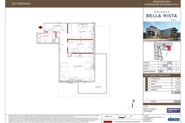 Rzut - Mieszkanie na sprzedaż 3 pokoje o powierzchni 61,91 m² - numer 3.50 w Bella Vista Etap IV