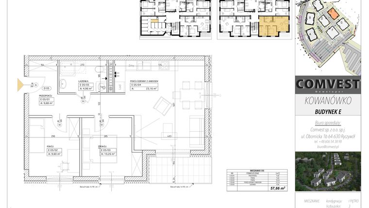 Rzut - Mieszkanie na sprzedaż 3 pokoje o powierzchni 57,66 m² - numer E5 w Kowanówko