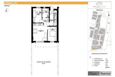 Rzut - Mieszkanie na sprzedaż 3 pokoje o powierzchni 50,73 m² - numer O3 w Villa Stoki (mieszkania)