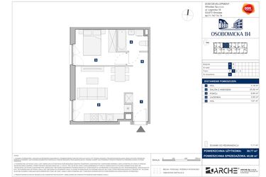 Rzut - Mieszkanie na sprzedaż 2 pokoje o powierzchni 40,88 m² - numer A.8 w Osobowicka 114