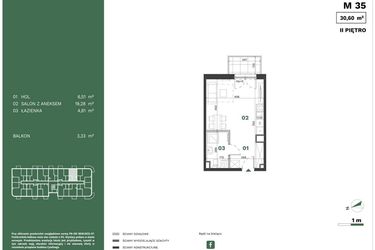 Rzut - Mieszkanie na sprzedaż 1 pokój o powierzchni 30,6 m² - numer 35 w Przewóz Solar Garden