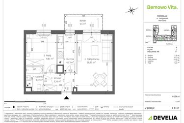 Rzut - Mieszkanie na sprzedaż 2 pokoje o powierzchni 44,12 m² - numer B4/1/B37 w Bemowo Vita