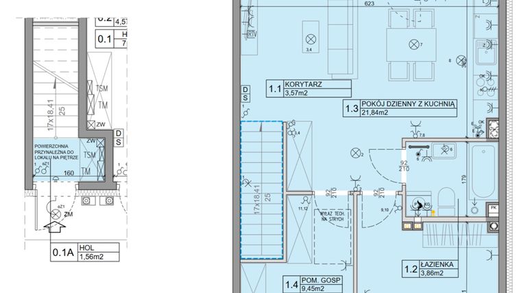 Rzut - Mieszkanie na sprzedaż 3 pokoje o powierzchni 56,07 m² - numer 60 w Manufaktura Marki 2 etap III