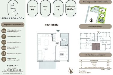 Rzut - Mieszkanie na sprzedaż 2 pokoje o powierzchni 41,83 m² - numer B3.0_4 w Perła Północy etap 2