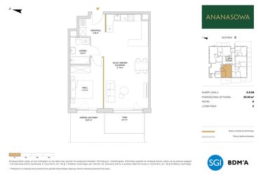 Rzut - Mieszkanie na sprzedaż 2 pokoje o powierzchni 53,93 m² - numer C.0.04 w Ananasowa