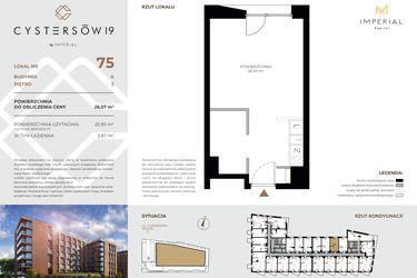 Rzut - Mieszkanie na sprzedaż 1 pokój o powierzchni 26,56 m² - numer 75 w Cystersów 19 - lokale inwestycyjne