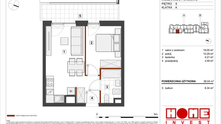 Rzut - Mieszkanie na sprzedaż 2 pokoje o powierzchni 36,04 m² - numer A-A082 w Warszawski Świt etap VII