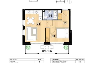 Rzut - Mieszkanie na sprzedaż 2 pokoje o powierzchni 36,79 m² - numer L22 w Green Park Resort III