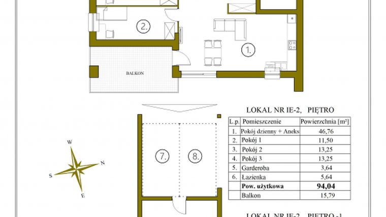Rzut - Mieszkanie na sprzedaż 4 pokoje o powierzchni 94,04 m² - numer IE-2 w Apartamenty Sławinkowskie