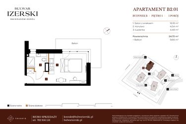 Rzut - Mieszkanie na sprzedaż 1 pokój o powierzchni 24,7 m² - numer B2.01 w Bulwar Izerski