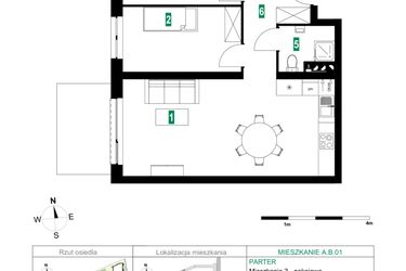 Rzut - Mieszkanie na sprzedaż 3 pokoje o powierzchni 64,88 m² - numer A.B.01 w Park Śliwowa