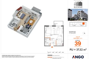 Rzut - Mieszkanie na sprzedaż 1 pokój o powierzchni 37,52 m² - numer 39 w Osiedle Bulwar bud. 4