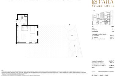 Rzut - Mieszkanie na sprzedaż 1 pokój o powierzchni 54,58 m² - numer 1.04 w Stara Farbiarnia