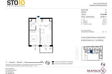 Rzut - Mieszkanie na sprzedaż 2 pokoje o powierzchni 39,88 m² - numer C1/6/04 w Chylońska STO10 etap III