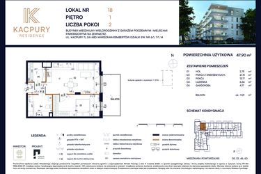 Rzut - Mieszkanie na sprzedaż 2 pokoje o powierzchni 47,9 m² - numer M18 w Kacpury Residence