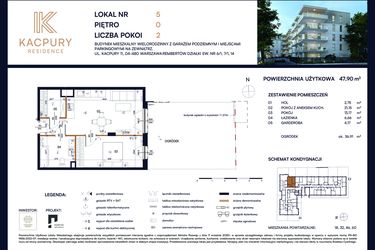 Rzut - Mieszkanie na sprzedaż 2 pokoje o powierzchni 47,9 m² - numer M05 w Kacpury Residence