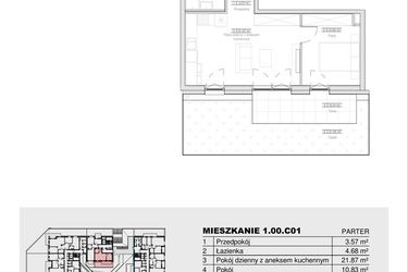 Rzut - Mieszkanie na sprzedaż 2 pokoje o powierzchni 40,95 m² - numer 1.00.C01 w Ogrody Andersa III