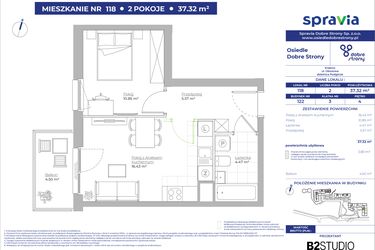 Rzut - Mieszkanie na sprzedaż 2 pokoje o powierzchni 37,32 m² - numer 122/118 w Dobre Strony