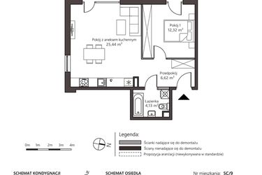 Rzut - Mieszkanie na sprzedaż 2 pokoje o powierzchni 48,51 m² - numer 5C/9 w Nowy Goszyn