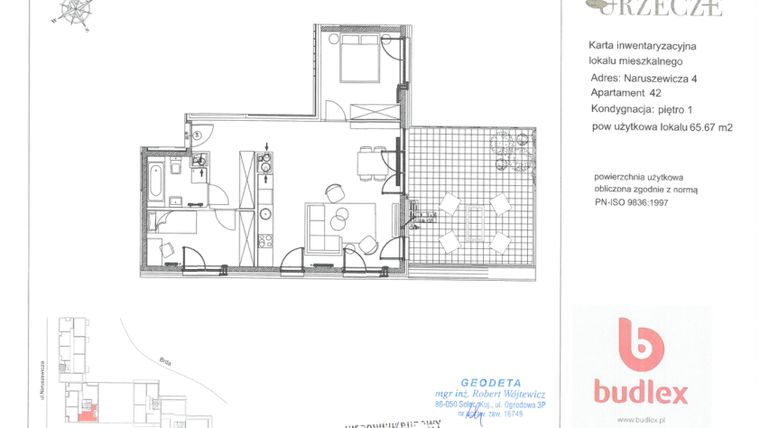 Rzut - Mieszkanie na sprzedaż 3 pokoje o powierzchni 65,67 m² - numer 4.42 w Urzecze
