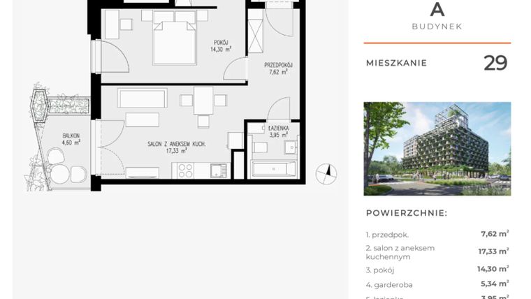 Rzut - Mieszkanie na sprzedaż 2 pokoje o powierzchni 48,54 m² - numer 29 w Semiramis