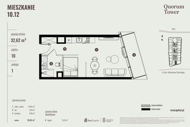 Rzut - Mieszkanie na sprzedaż 1 pokój o powierzchni 32,62 m² - numer 10.12 w Quorum Tower