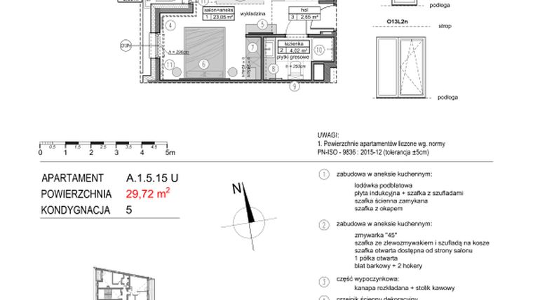 Rzut - Mieszkanie na sprzedaż 1 pokój o powierzchni 29,76 m² - numer A.1.5.15U w Mikołajki Apartamenty