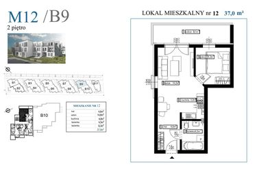 Rzut - Mieszkanie na sprzedaż 2 pokoje o powierzchni 37 m² - numer B9M12 w Przystań Rumia