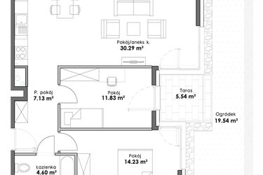Rzut - Mieszkanie na sprzedaż 3 pokoje o powierzchni 68,08 m² - numer C1-6 w Slow City