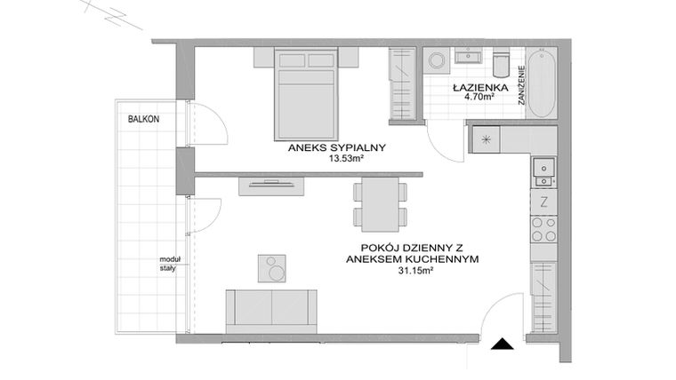 Rzut - Mieszkanie na sprzedaż 1 pokój o powierzchni 50,48 m² - numer CP/R7/59 w Centralpark