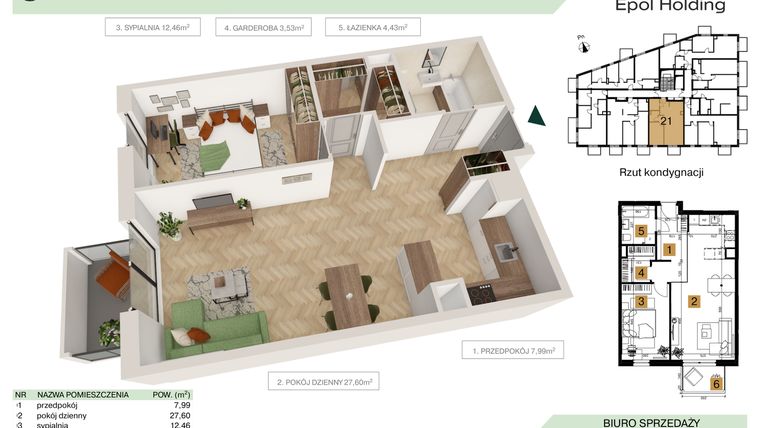 Rzut - Mieszkanie na sprzedaż 2 pokoje o powierzchni 56,01 m² - numer B1.M21 w Tutaj Bunscha