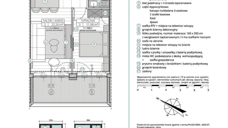 Rzut - Mieszkanie na sprzedaż 2 pokoje o powierzchni 42,87 m² - numer A.2.4 w Remedium