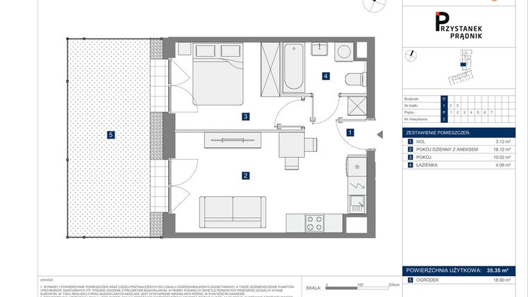 Rzut - Mieszkanie na sprzedaż 2 pokoje o powierzchni 35,35 m² - numer 2 w Przystanek Prądnik