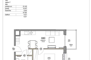 Rzut - Mieszkanie na sprzedaż 2 pokoje o powierzchni 37,83 m² - numer 80 w Rezydencja Liwska 3