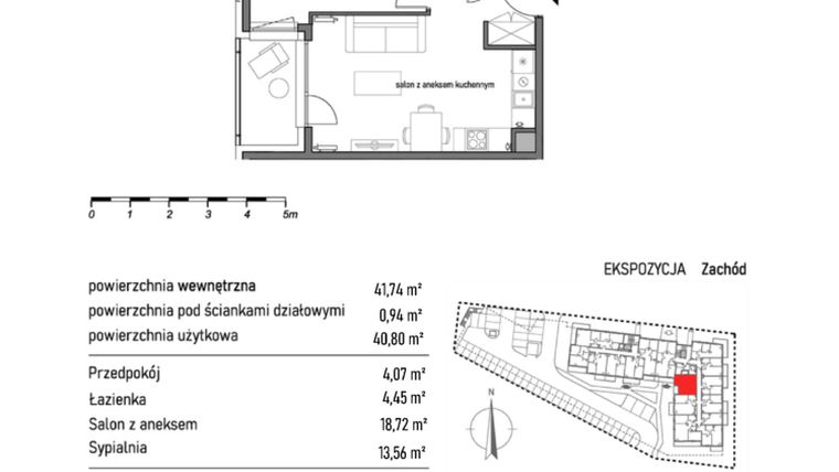 Rzut - Mieszkanie na sprzedaż 2 pokoje o powierzchni 41,74 m² - numer 2.3.9. w Dywizjonu 303